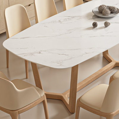 Table de salle à manger en pierre de qualité alimentaire avec pieds en bois massif