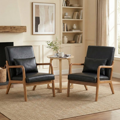 Fauteuil avec revêtement en bois et cuir