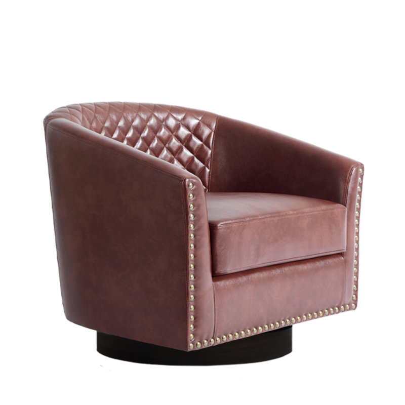 75.2Cm Wide Tufted Swivel Barrel Chair, Red Brown
