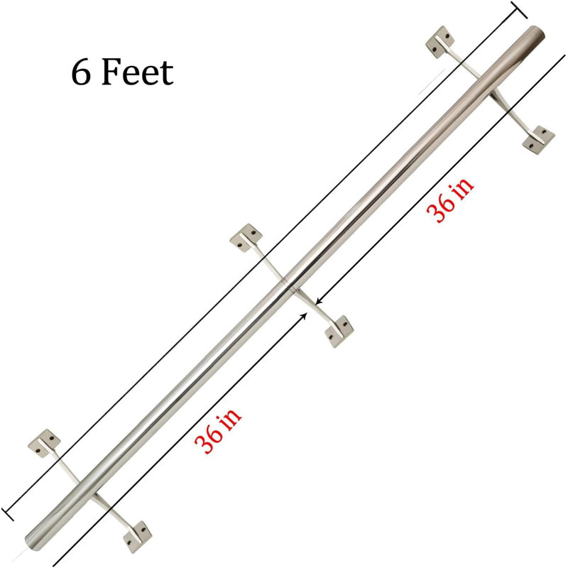 Barre de pied de bar en acier inoxydable de 6 pi - Ensemble de fixation murale et au sol de 2 po de diamètre pour les barres intérieures et extérieures