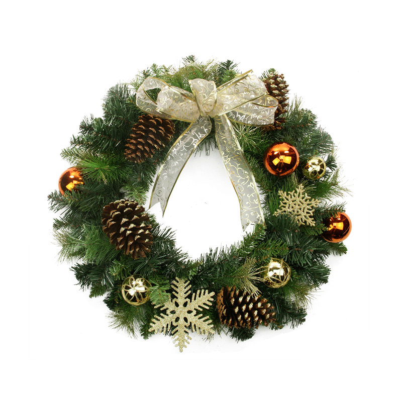 Couronne de Noël artificielle pré-décorée en forme de boule et arc de 24 pouces non éclairée