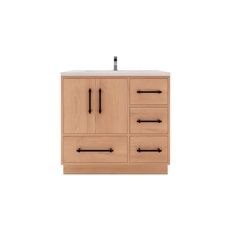 Victoria 35.4'' Single Bathroom Vanity with Acrylic Top, Red Oak