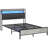 Modern Bed Frame For Bedroom, Guest Room, Bed Frame With Storage Headboard, Upholstered Platform Bed With LED Lights, Charging Station And Steel Slats