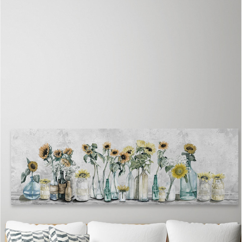 " Sunflower Sets " Painting Print, 15" H x 45" W x 1.5" D