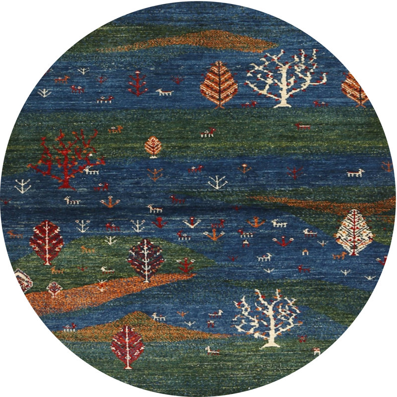 Tapis vert / brun / gris, Rond 7 pi