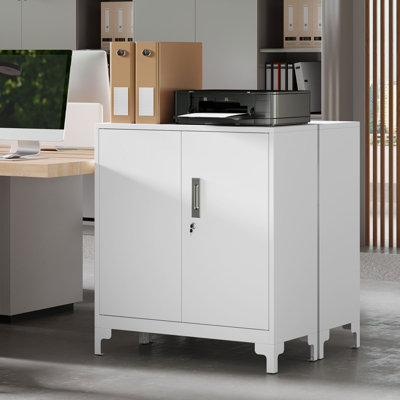 HOMCOM Lockable Metal Filing Cabinet, 2-Tier Storage Cupboard, White