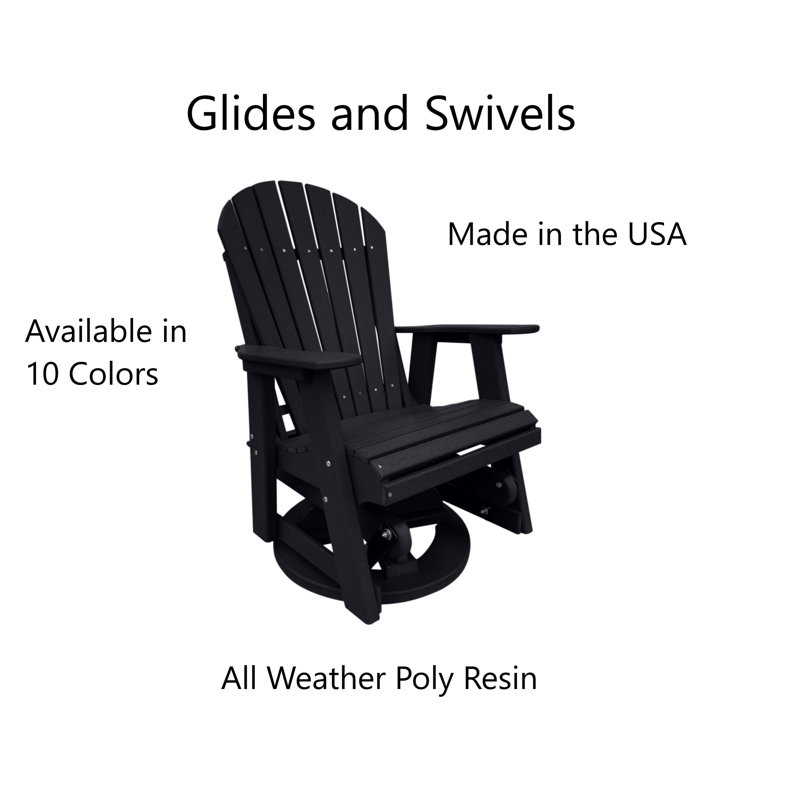 Black HDPE Outdoor Swivel Glider Chair with Adirondack Design