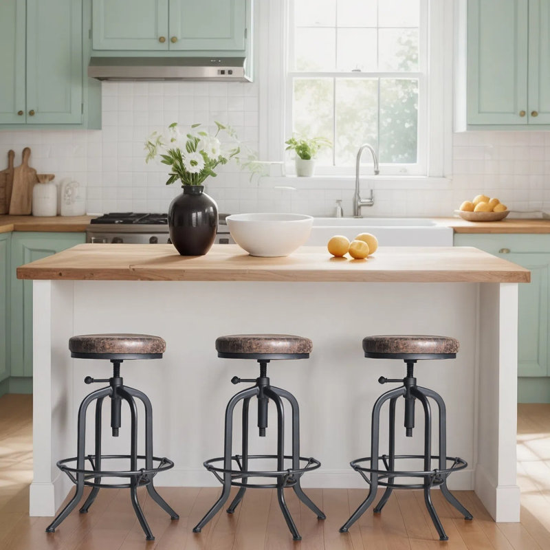 Arefa Swivel Upholstered Adjustable Height Counter Stool with Metal Frame, Black