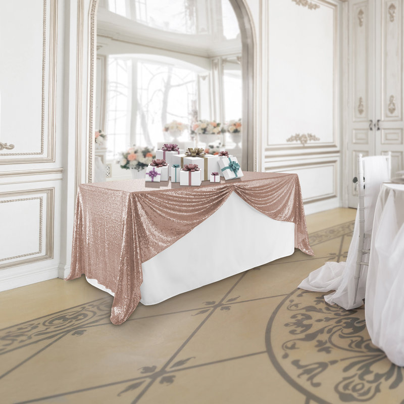  Solid Color Sequin Wedding Tablecloth, 126" x 60", Rose Gold