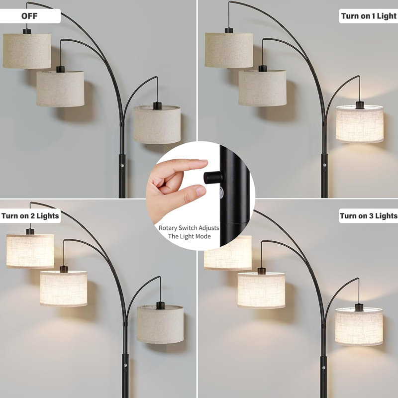 Lampe sur pied 3 lumières pour salon, lampe sur pied de 78 po de hauteur avec abat-jour tambour suspendu