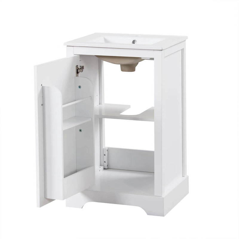 Meuble-lavabo de 20 po avec lavabo, armoire de salle de bain avec porte à fermeture douce, support de rangement et tablette réglable