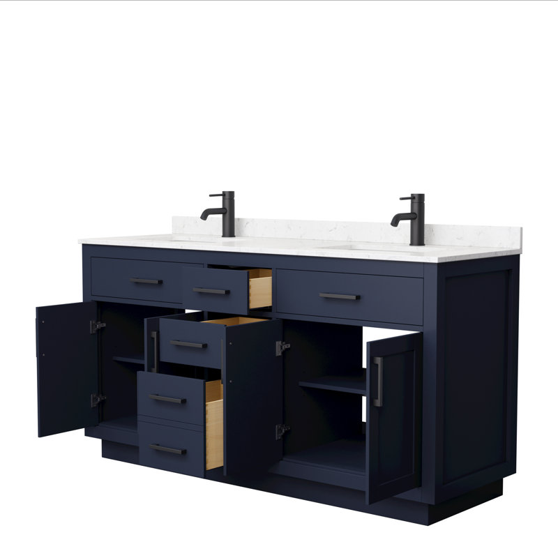 Beckett TK 72'' W Double Vanity, Dark Blue, Carrara Cultured Marble, Brushed Gold
