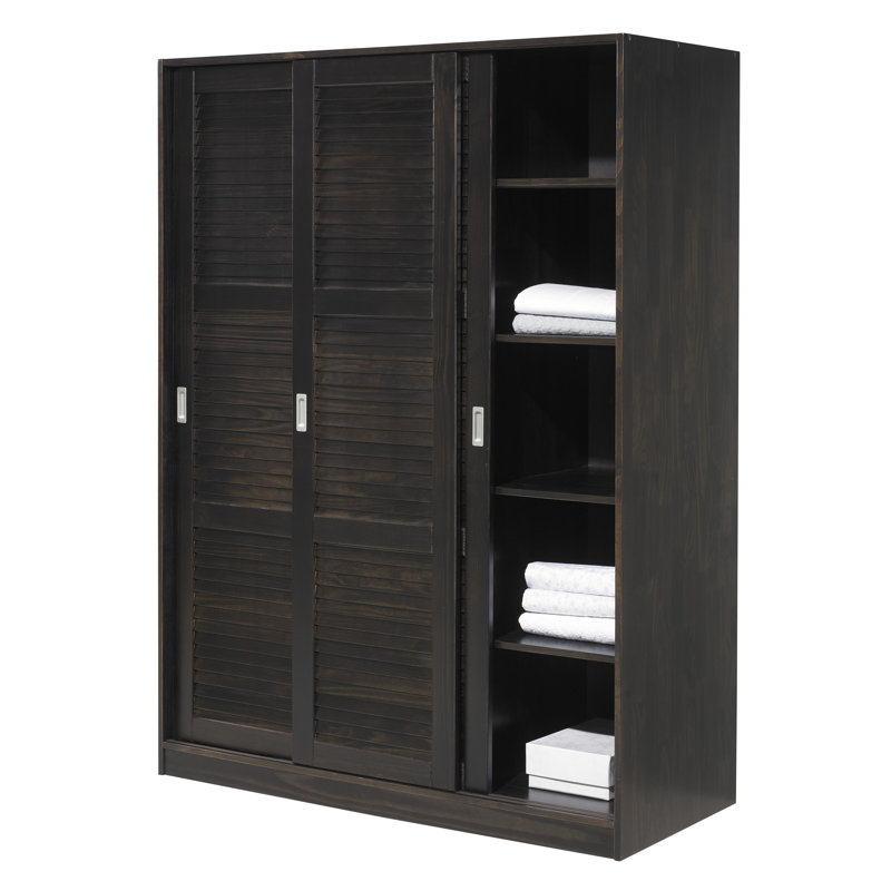 Garde-robe coulissante en bois massif à 100 % avec portes à persiennes ou à panneaux surélevés Pridemore, Café