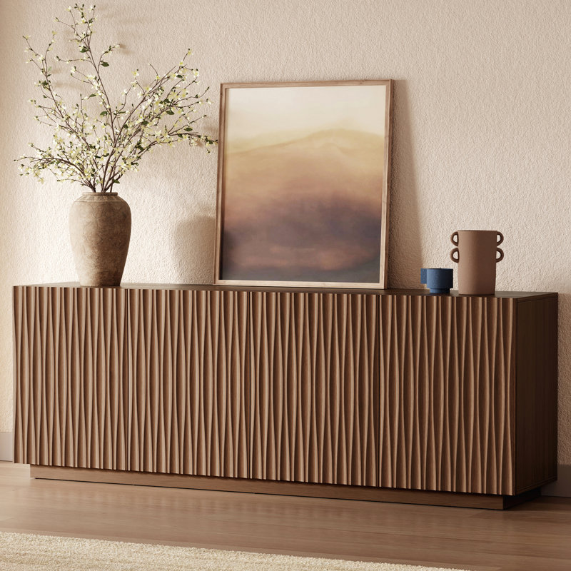Fluted Mid-Century Modern Tv Stand With Soft-Close Doors, Fits Tvs Up To 75", Walnut, Walnut