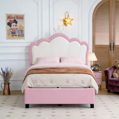 Lit double tapissier princesse avec tête de lit pleine grandeur, lit plateforme double avec tête et pied de lit