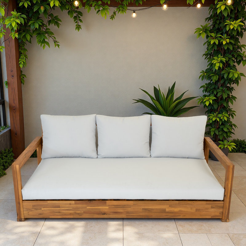Canapé de patio 3 places avec coussin plus épais, coussins moelleux, coussins de pieds réglables et housses de coussin amovibles