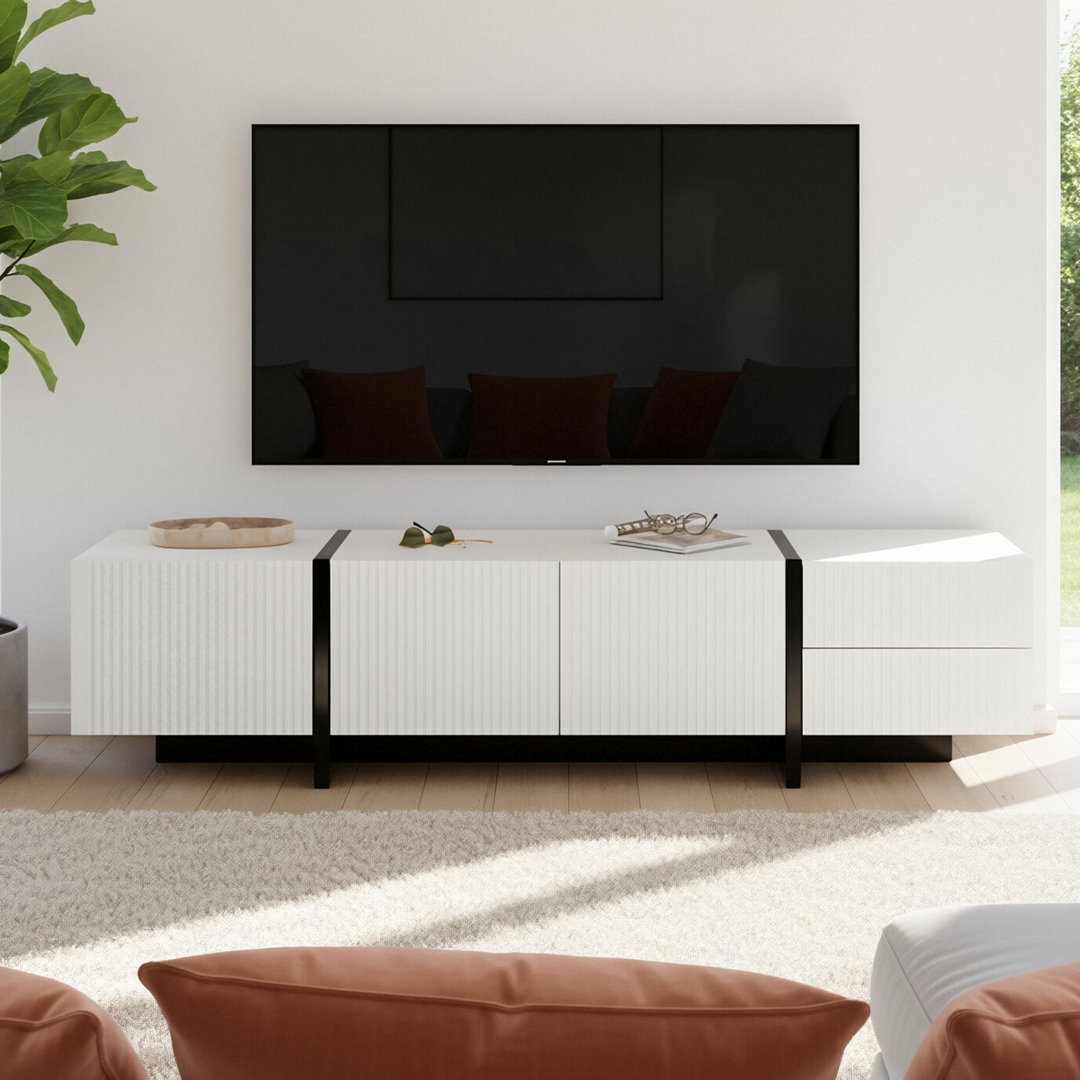 190Cm TV Stand For 85-Inch Tvs, Modern Glam TV Cabinet With 3 Doors & 2 Drawers, White With Gold/Black Accents