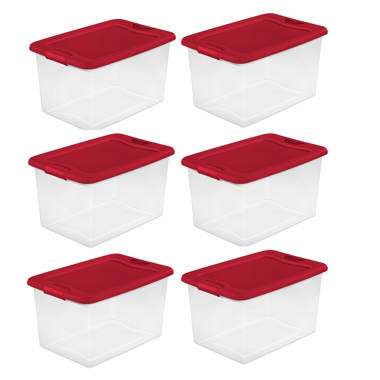 Sterilite 64 qt. Clear Plastic Latching Lid Storage Bin Container Tote, 6 Pack