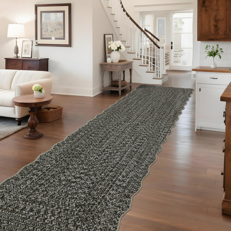 Farmhouse Scalloped Rug Washable Rug with Non Slip TRP Backing, Low Pile Non Shedding Rustic Carpet, Soft Thin Foldable Printed Mat for Living Room Bedroom