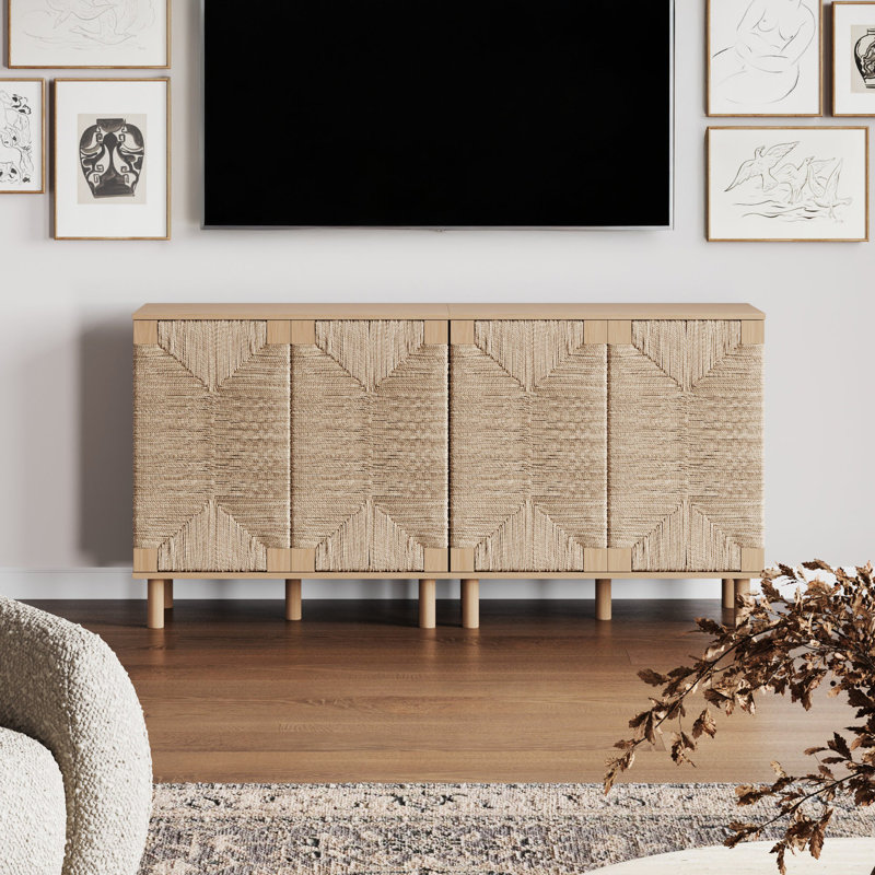 31" Wide Rubberwood Wood Sideboard Set Or TV Stand, Raw Oak