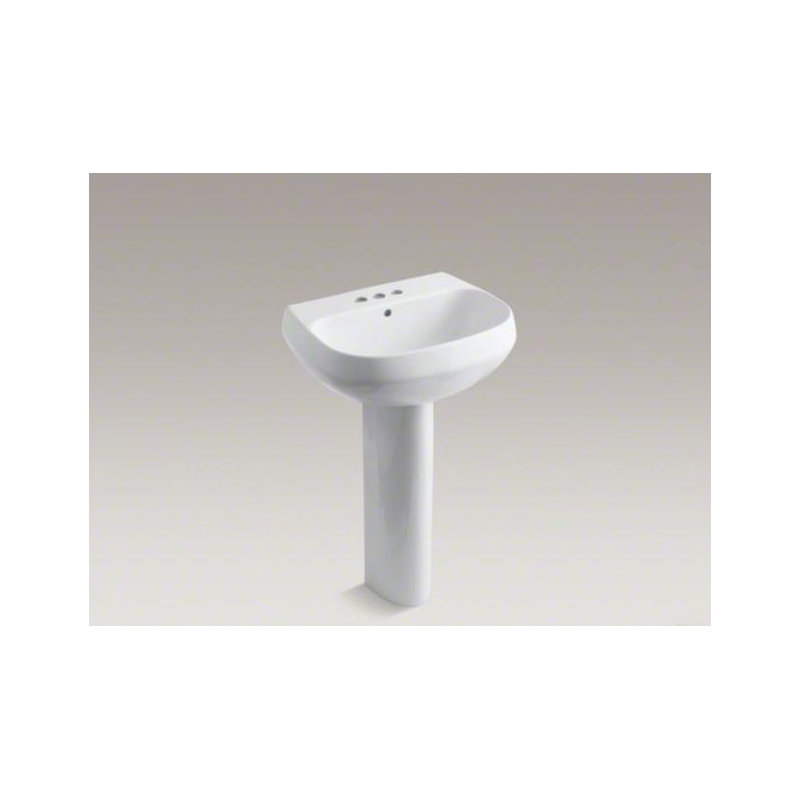 Wellworth Ceramic Pedestal Bathroom Sink with Overflow, 4" Centers, Timberline