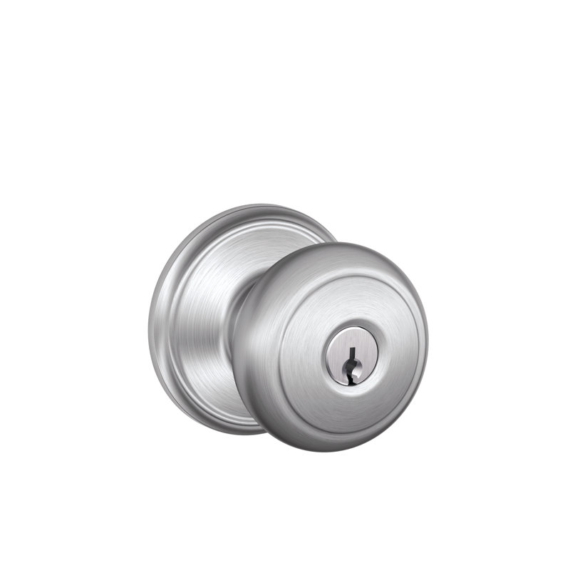 Andover Knob Single Cylinder Keyed Entry Storeroom Lock, Yes, Satin Chrome, Keyed Alike