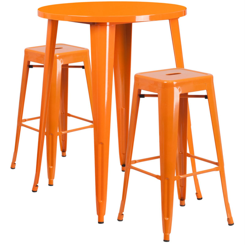 Fiennes 2 - Person Patio Dining Set with Round Table, Orange, 30" x 30" x 41"