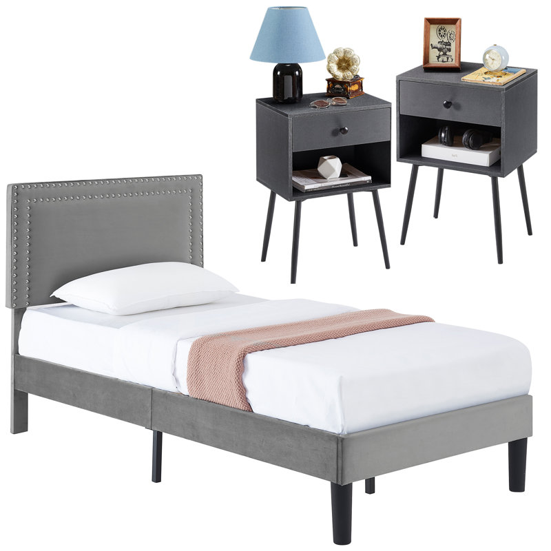 Maybee Steel Piece Bedroom Set, Gray, Twin