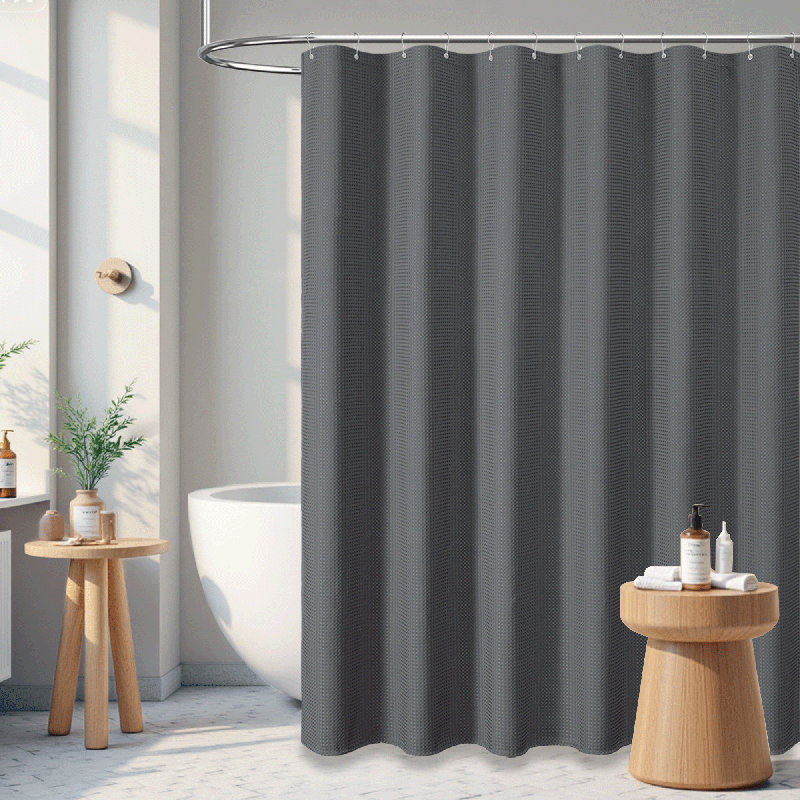 Rideau de douche moderne à tissage gaufré avec crochets en plastique inclus, Gris graphite, H 72 po x l 72 po