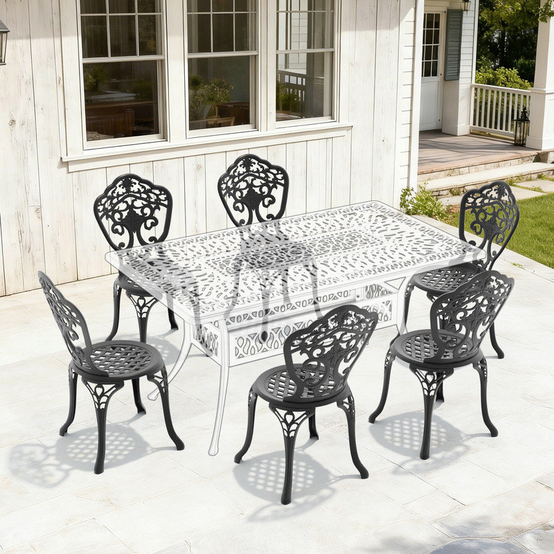 Ensemble de 6 chaises de salle à manger d'extérieur en aluminium moulé, largeur du siège 15,35 pouces