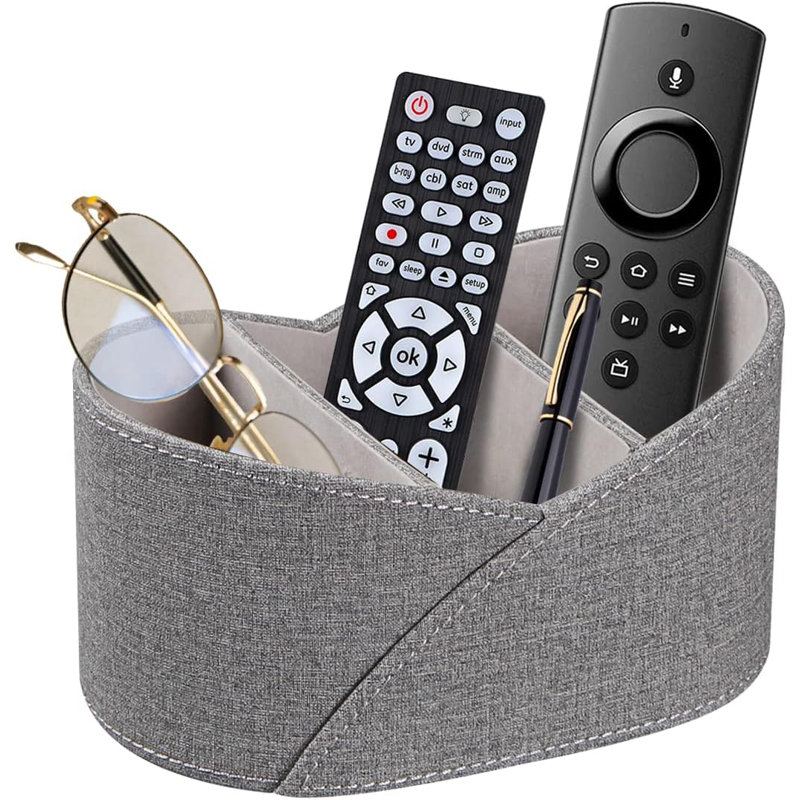 PU Leather Remote Control Holder with 3 Compartments