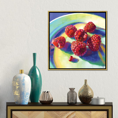 Raspberries On A Plate - Wall Art Print - Framed Canvas