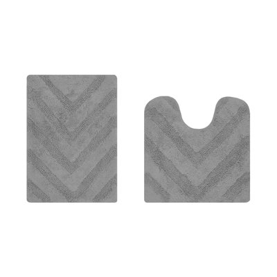Annaclara Premium 100% Cotton 2 Piece Bath Rug Sets with Non-Slip Backing, Machine Washable, Luxurious Chervon Pattern Super Absorbent & Tufted Weave Bath Mat for Bathroom, Shower, and Tub