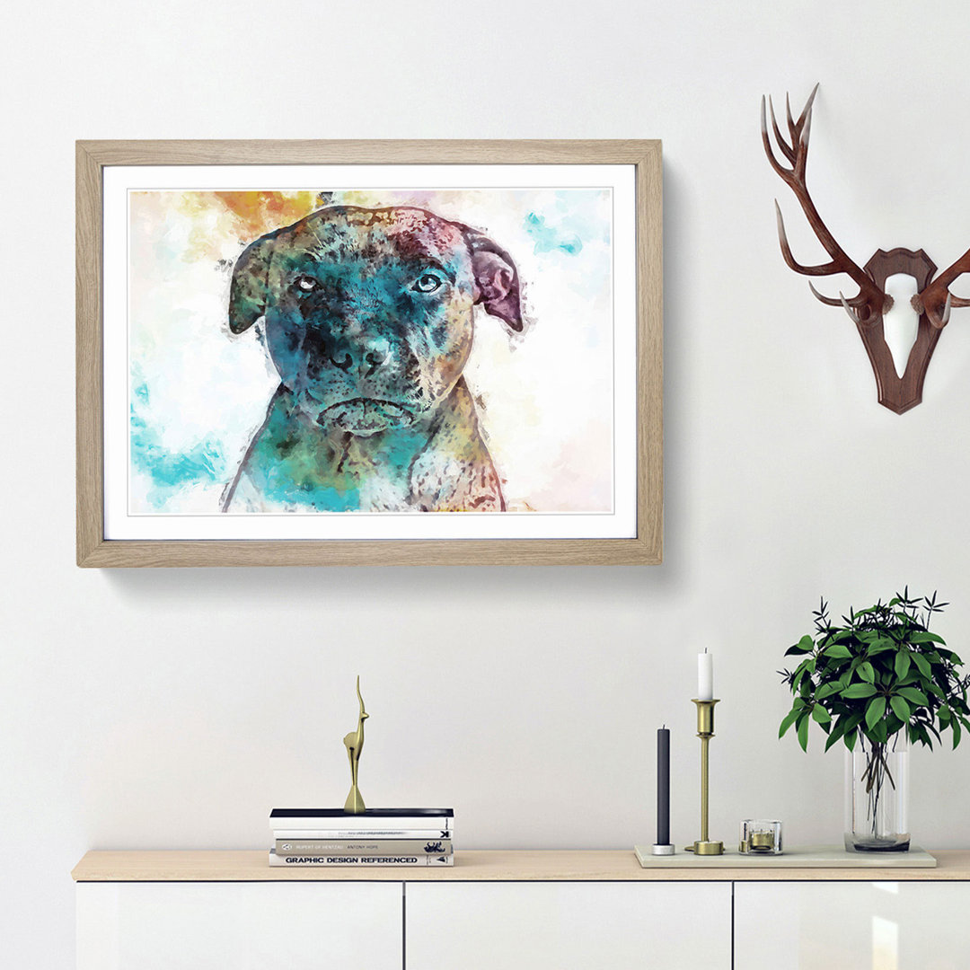A Staffordshire Bull Terrier Dog in Abstract - Picture Frame Painting Print