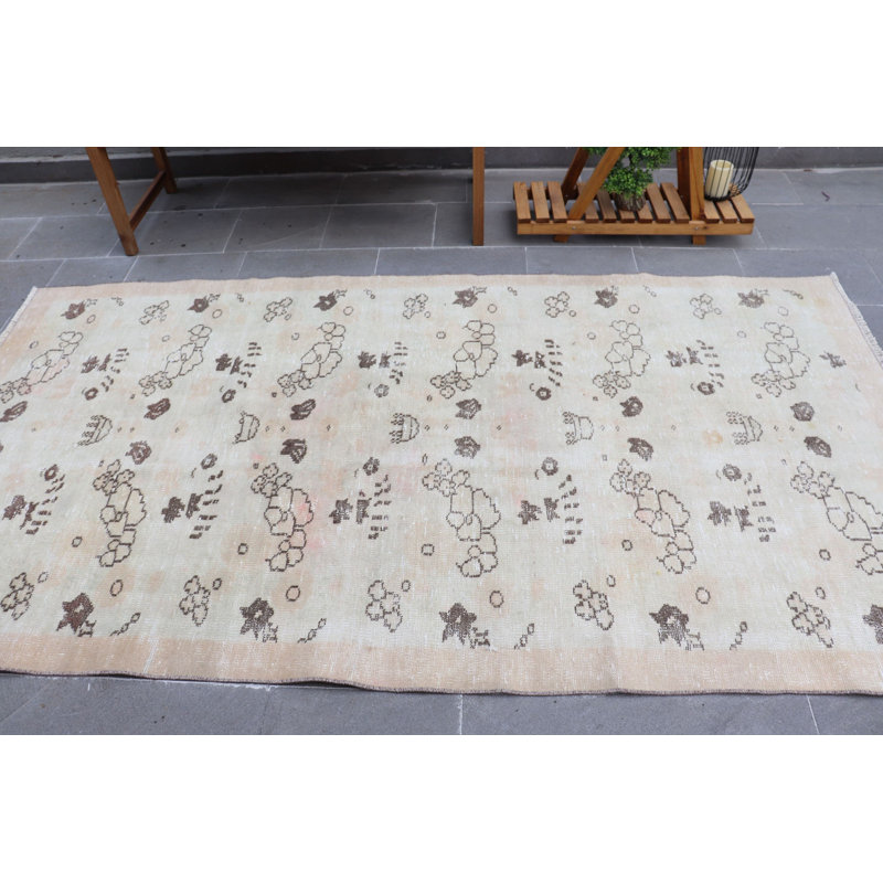 Tapis turc vintage Oushak beige pour chambre de bébé ou chambre à coucher - décoration de sol