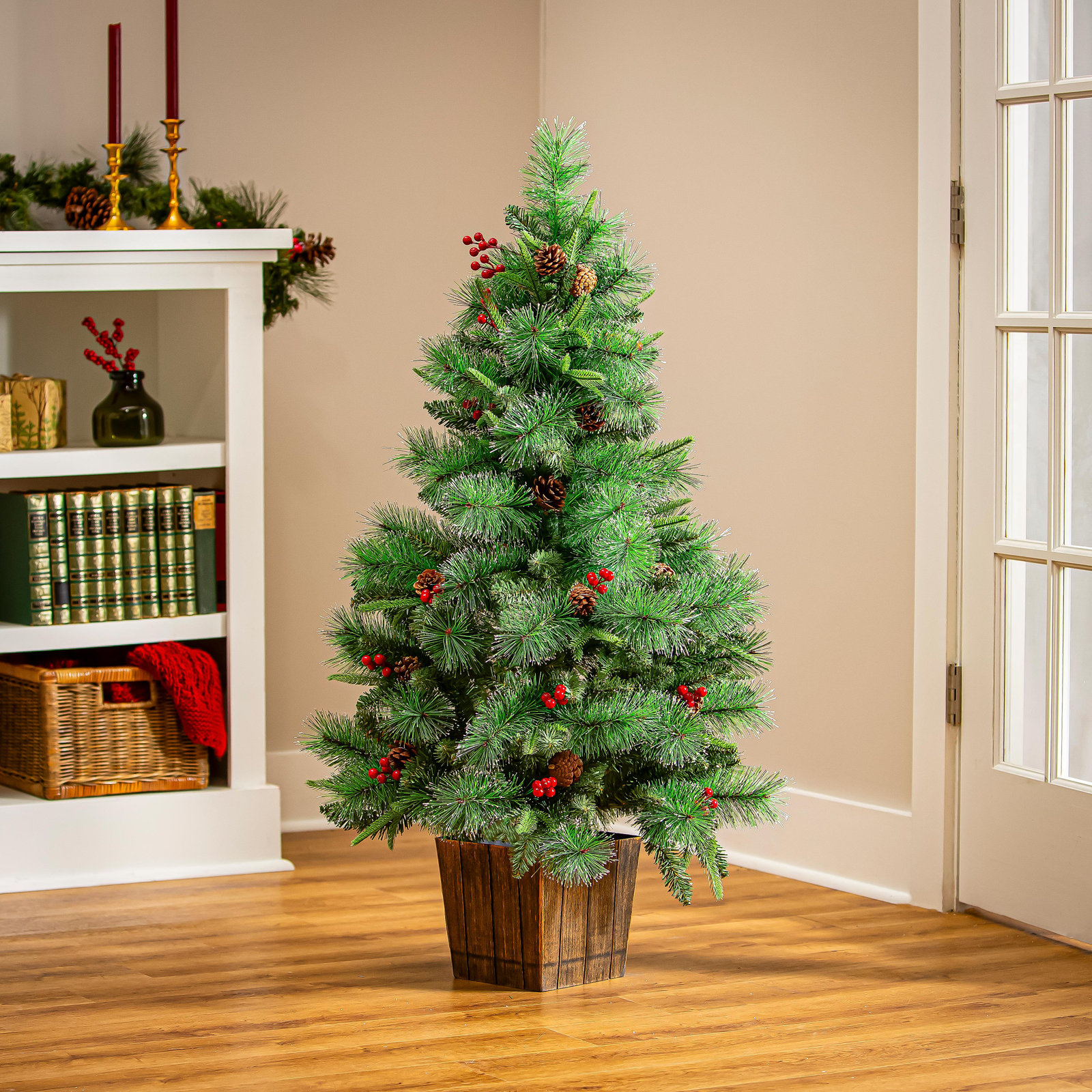LED Artificial Pine Cone & Berry Pine Tree, 48"H
