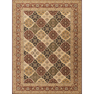 Red Rectangle Machine - Made Area Rug With Ornate Traditional Panel Florals, 100% Polypropylene, Stain For Bedroom Floors Design, And Suitable Foyers
