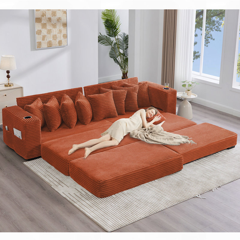 Canapé modulaire en velours côtelé, Orange