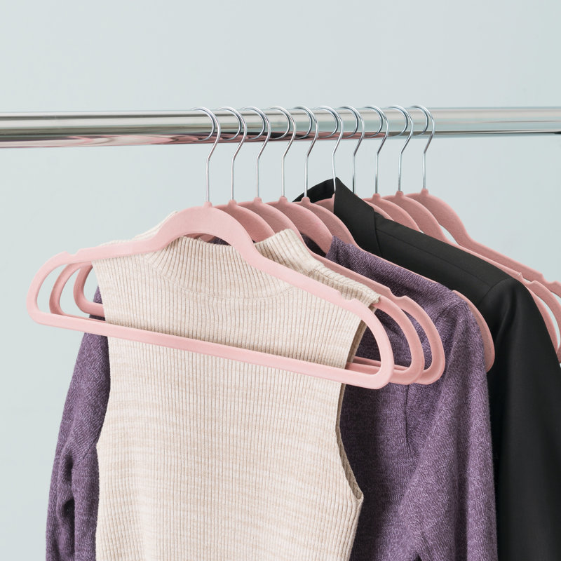 Velvet Non-Slip Standard Hanger for Dress/Shirt/Sweater, Pink, 10
