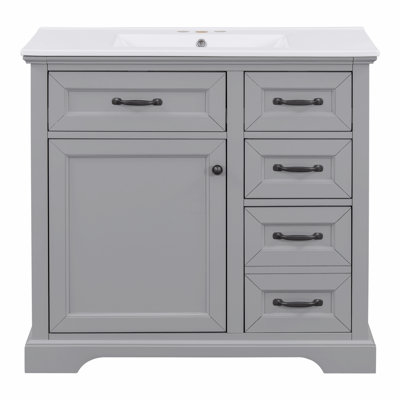 36" Bathroom Vanity With Sink, Ceramic Sink, 2 Tip-Out Drawers, Soft Close Door Hinges