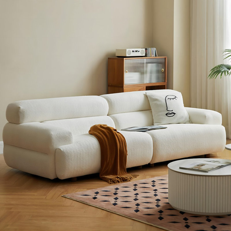 Canapé modulaire en velours blanc, H 28,35 po x l 106,30 po x P 43,70 po, Blanc