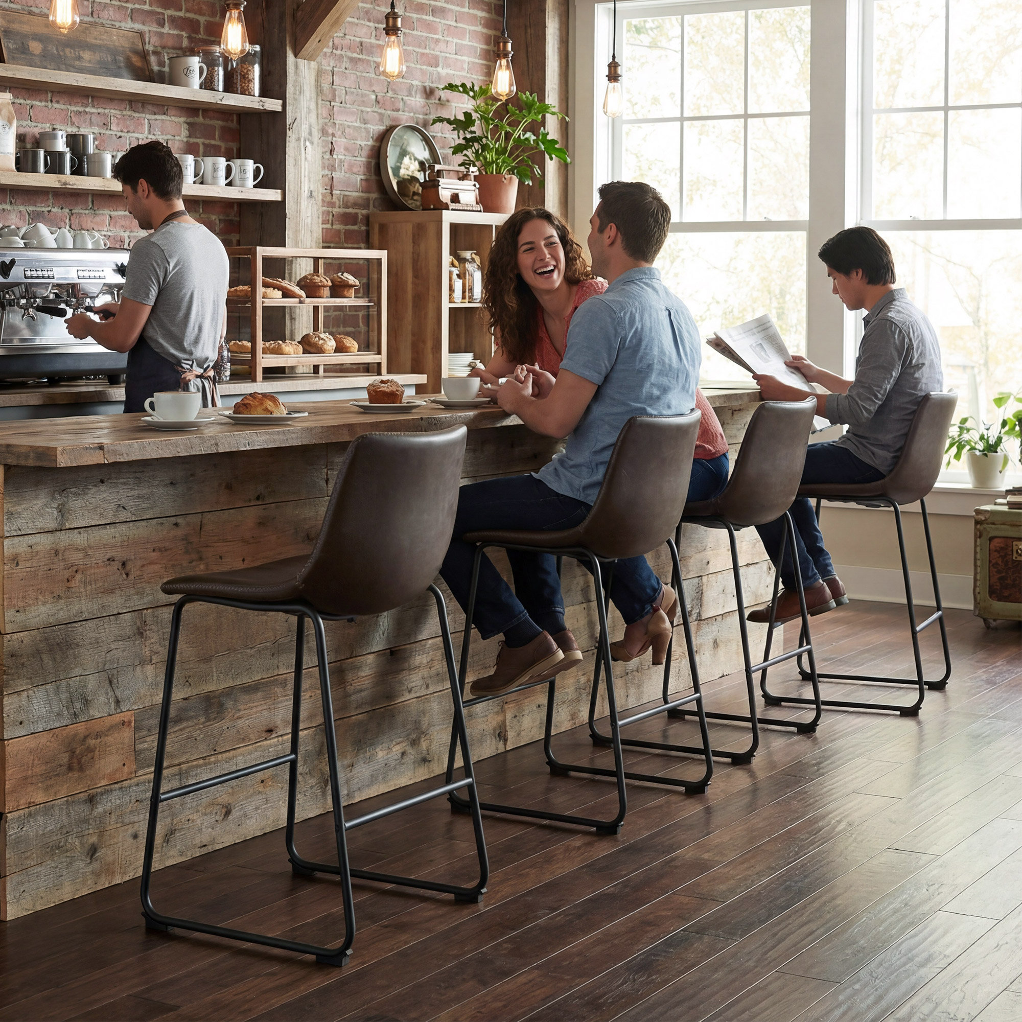 Anke Vegan Leather Armless (Set of 2), Dark Brown, Bar Stool (29" Seat Height)