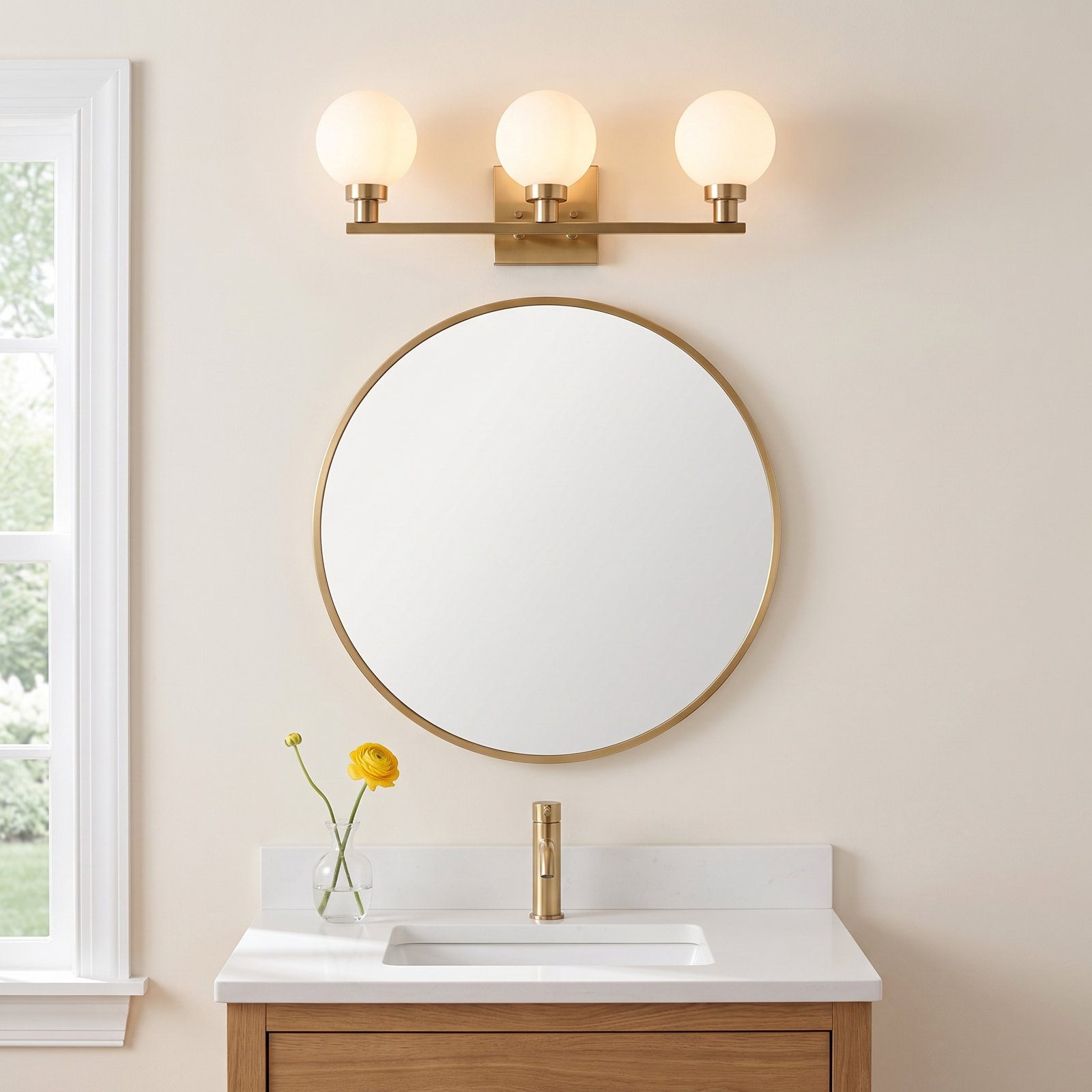 Janne 3 Light Dimmable Vanity Light, Satin Brass