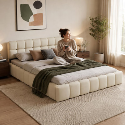 Upholstered Double Bed with Unique Mattress Design
