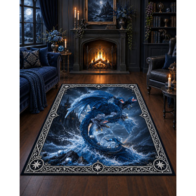 Tapis « Ultra Fin » 152 x 213 cm (5 pi x 7 pi) Ocean Dragon Adventure pour chambre, salon et bureau à domicile, moquette douce à poils courts avec envers antidérapant en silicone