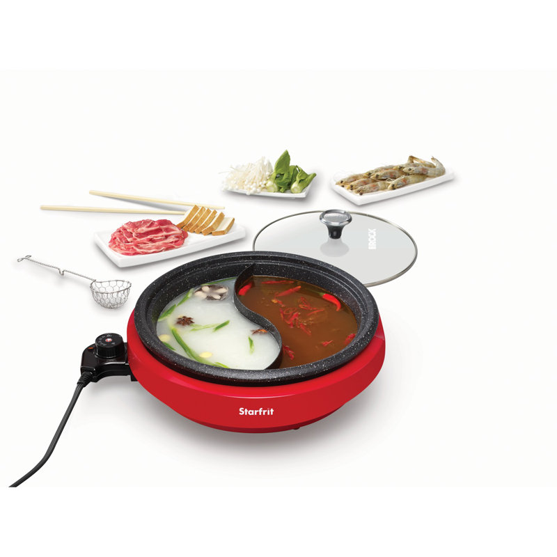 Starfrit Red Dual-Sided Electric Hot Pot with Glass Lid