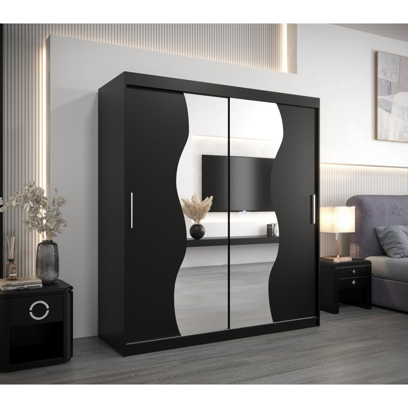 Brieah Manufactured Wood Wardrobe, Black Matt, 200Cm H x 180Cm W x 62Cm D