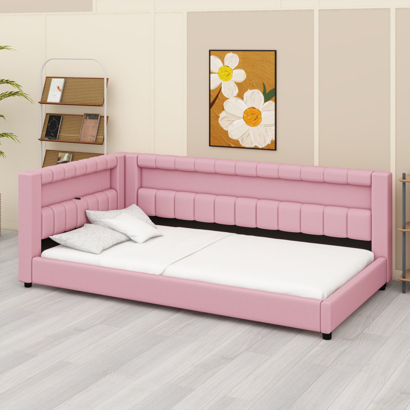 Modern Platform Bed with Integrated USB Charging and Ambient LED Lighting, Pink