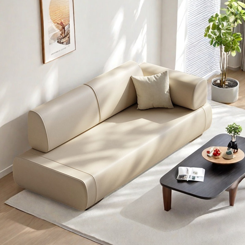 Chaise longue en similicuir de style moderne, Orienté à droite, Beige
