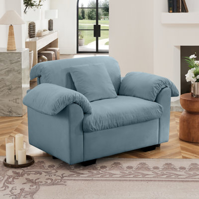 Canapé moderne à assise profonde, fauteuil d'appoint rembourré avec coussins et dossier moelleux avec accoudoirs, canapé simple en tissu de velours avec fonction de rangement, petit fauteuil d'appoint
